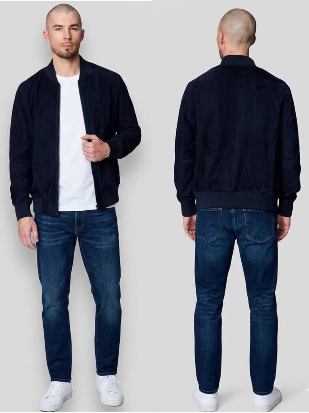 NWT BLANKNYC Genuine Suede Leather Bomber Jacket Navy Blue Men's Size Medium M